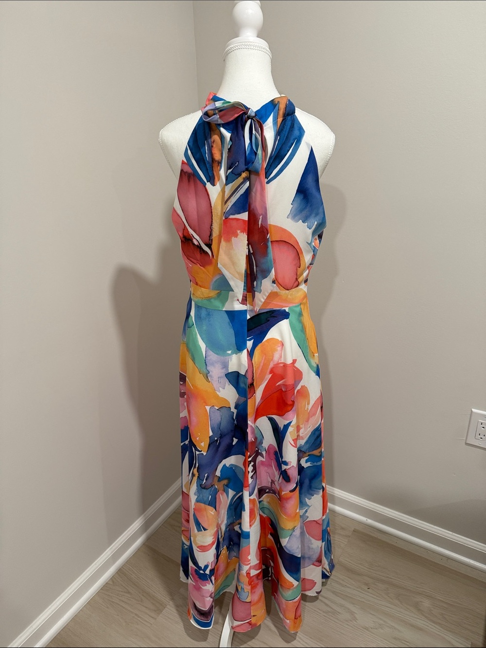 Tahari Multicolor Halter style front Floral Watercolor Maxi Dress - Picture 2 of 5